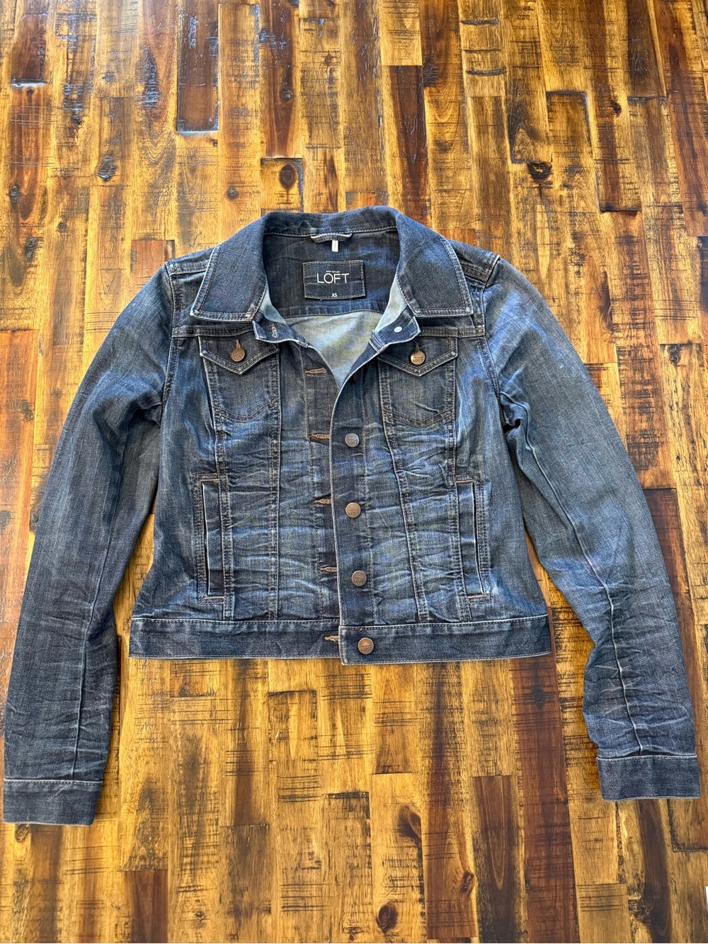 🍒LOFT dark blue wash jean Jacket Ann Taylor XS button-up classy y2k party denim